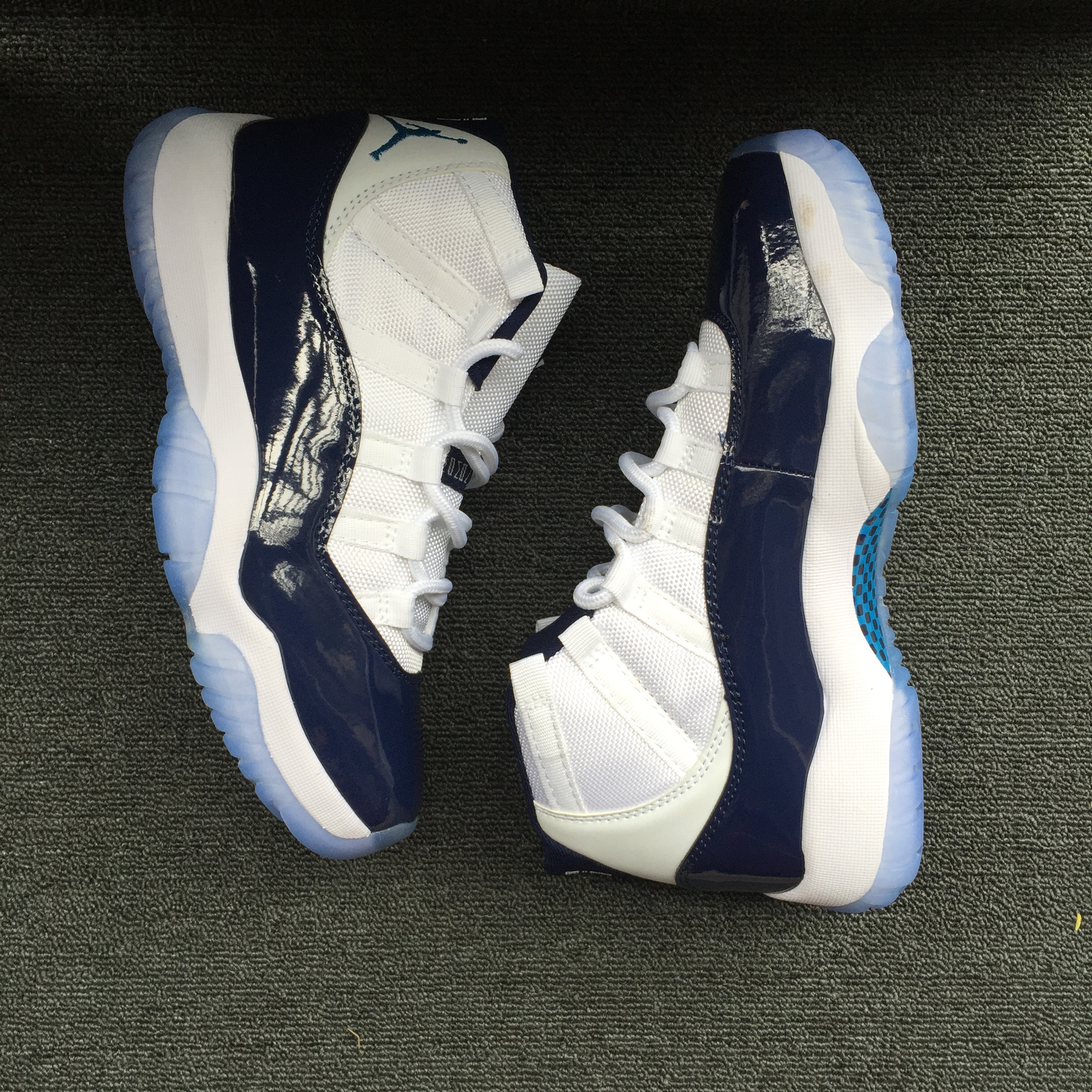 Latest Jordan 11 Retro White Blue Jumpman Logo Shoes